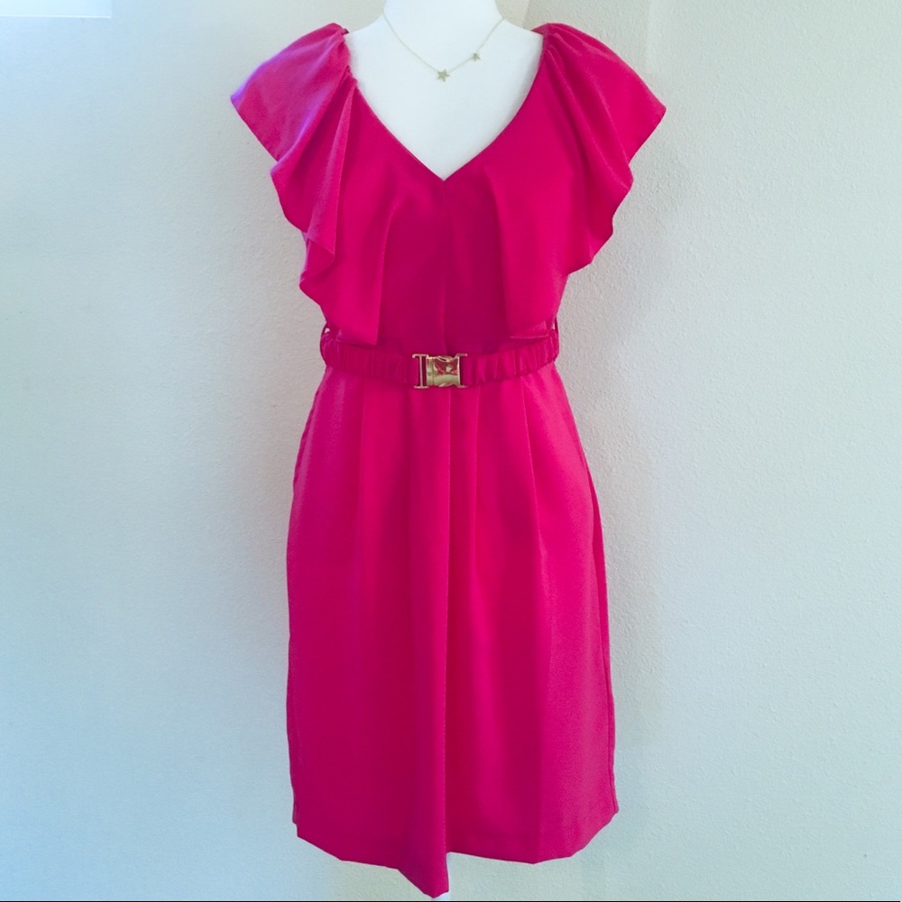 H&M Belted Ruffle Magenta Pink Mini Dress